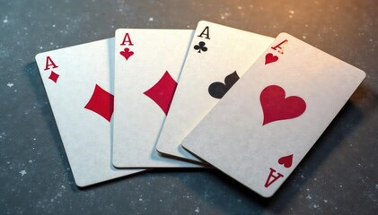 Obraz premium Four aces spread on a surface, showcasing the design , playing card, cards