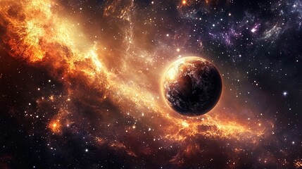 Obraz premium Planets in space with twinkling stars and glow