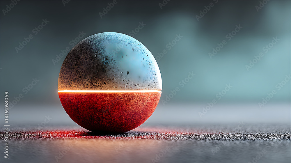 Poster rounded geometric object with misty glow. 3d rendered