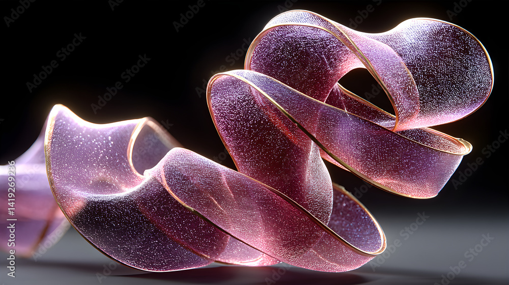 Poster rounded ribbon curl floating calmly. 3d rendered