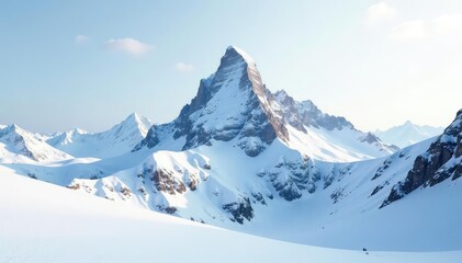 Obraz premium Snow-covered mountain peak, pristine white canvas, texture, sky, untamed