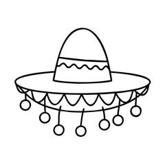 sombrero with pom poms icon, sombrero with pom poms line art - simple line art of sombrero with pom poms, perfect for sombrero with pom poms logos and icons
