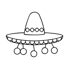 sombrero with pom poms icon, sombrero with pom poms line art - simple line art of sombrero with pom poms, perfect for sombrero with pom poms logos and icons