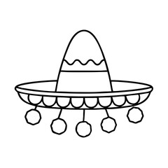 sombrero with pom poms icon, sombrero with pom poms line art - simple line art of sombrero with pom poms, perfect for sombrero with pom poms logos and icons