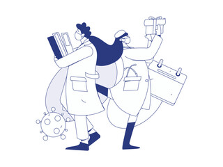 Medical characters fighting the epidemic flat vector concept operation hand drawn illustration
