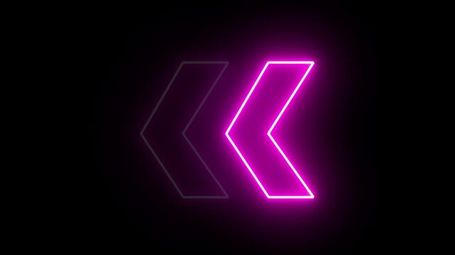 Glowing neon purple arrow left direction icon. Abstract neon flashing light back arrow loading animation. Seamless loop