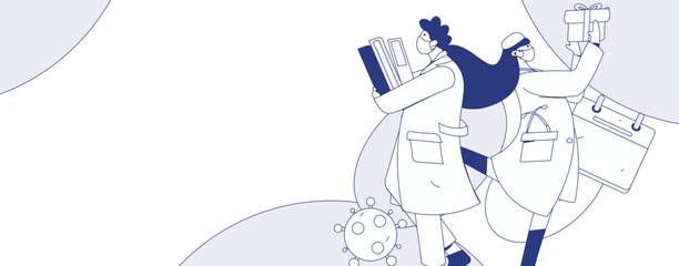 Medical characters fighting the epidemic flat vector concept operation hand drawn illustration
