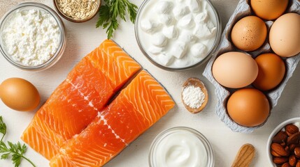 High-Protein Foods: Salmon, Eggs, Cottage Cheese, and Almonds for a Healthy Diet