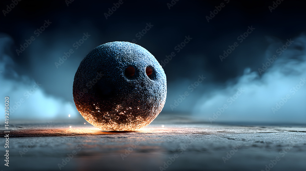 Poster simple floating blob with misty details. 3d rendered