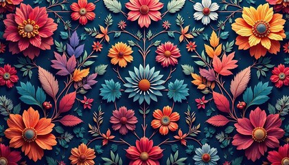 Intricate floral design, repeating motif for textile , flower, vector