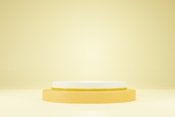 Podium yellow backdrop. Blank product shelf standing backdrop. 3D Rendering