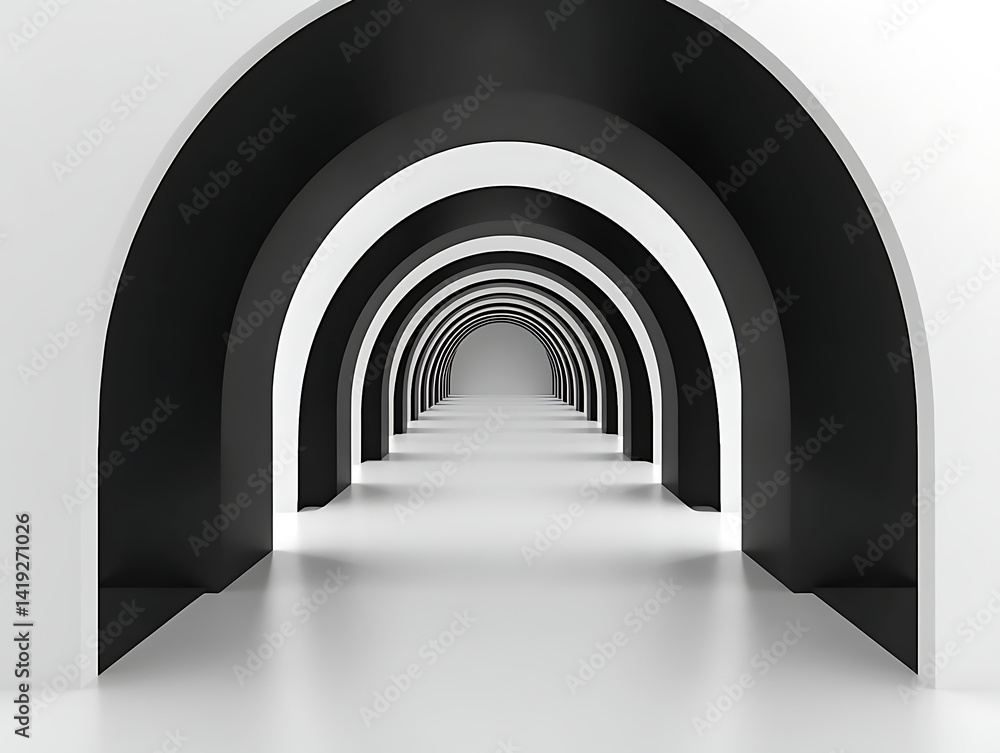 Poster elegant passage with black and white arches creating a captivating perspective in a modern architect