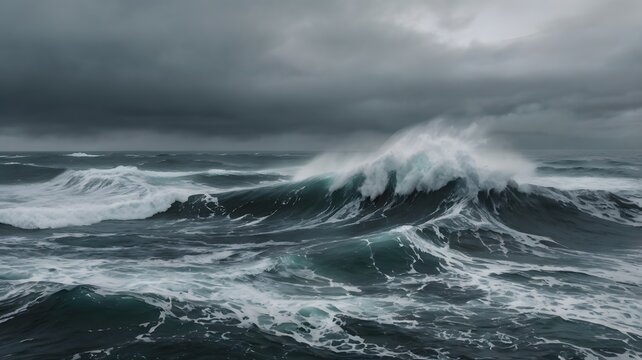 A rough ocean during a foggy storm, bad weather