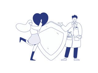 Obraz premium Medical characters fighting the epidemic flat vector concept operation hand drawn illustration 