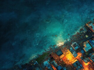 Destruction and resilience in the aftermath of a cyclone viewed from above near coastal settlements in a once vibrant landscape.