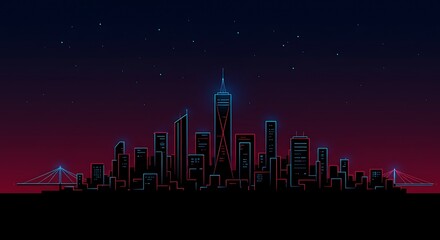Fototapeta premium City Skyline at Night with Bridge and Stars