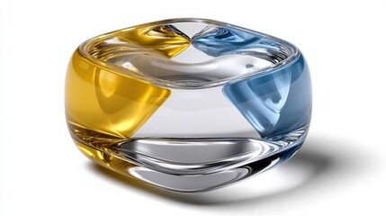 Elegant Art Glass Bowl with Unique Color Combinations of Yellow and Blue on a Light Background