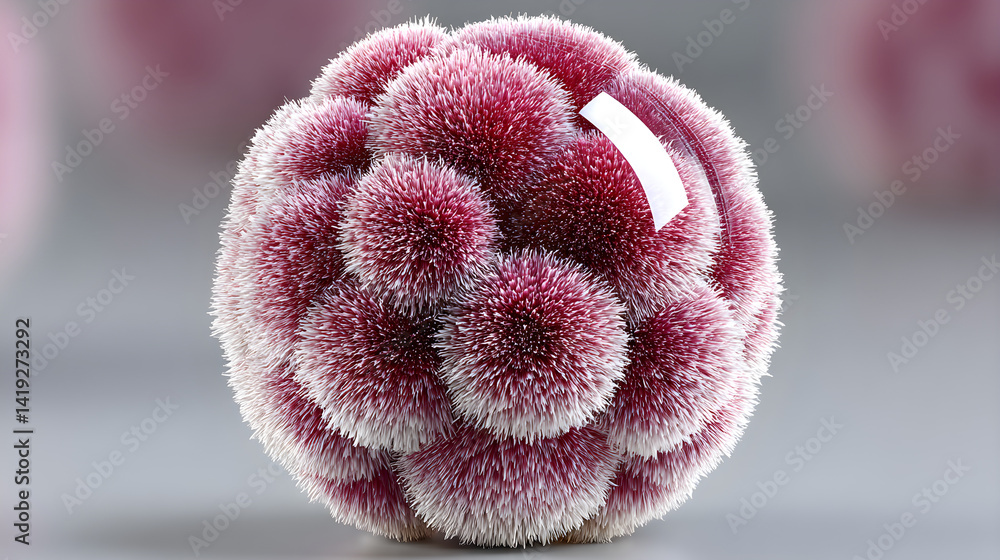 Poster spherical puffy structure with plush surface. 3d rendered