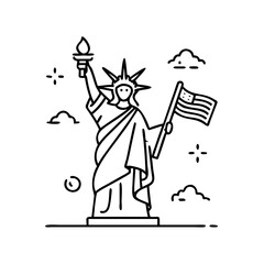statue of liberty with flag icon, statue of liberty with flag line art - simple line art of statue of liberty with flag, perfect for statue of liberty with flag logos and icons