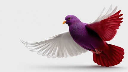 Obraz premium Colorful Bird in Flight with Purple and White Feathers Against a Minimalist Background