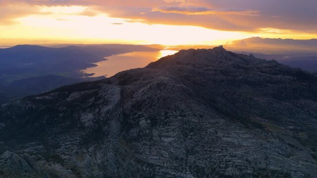 Lake Bafa from Latmos Mountain at Sunset with the Aegean Sea and Greek Islands in the Background