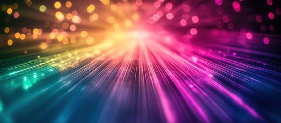 Colorful light rays converge, bokeh background, speed, energy