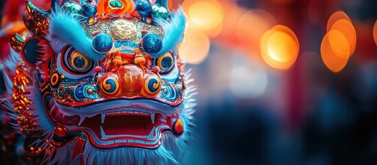 Fototapeta premium Colorful Lion Dance Mask at Festival