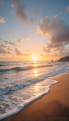 Obraz premium A beach with waves and a sunset