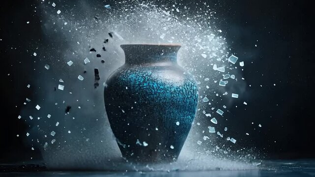 Shattered Vase Explosion Dark Background