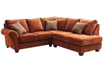 Fototapeta premium Luxurious brown velvet sectional sofa perfect for relaxation and modern living rooms featuring on transparent background