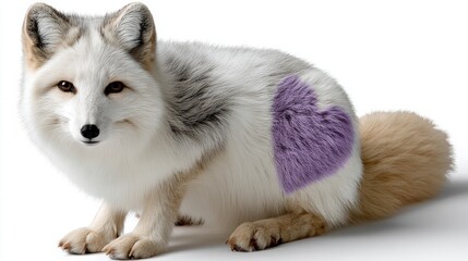 Obraz premium Adorable Arctic Fox with Heart-Shaped Purple Marking on Its Fur