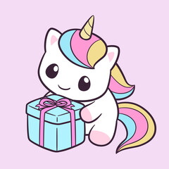 Cute and adorable happy unicorn illustration