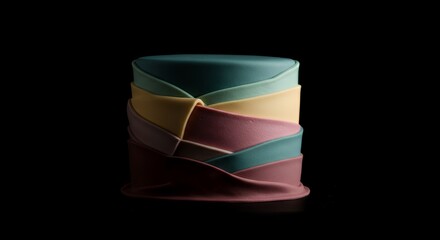 Pastel Layered Fondant Cake on Black Background