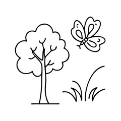 tree and butterfly icon, tree and butterfly line art - simple line art of tree and butterfly, perfect for tree and butterfly logos and icons
