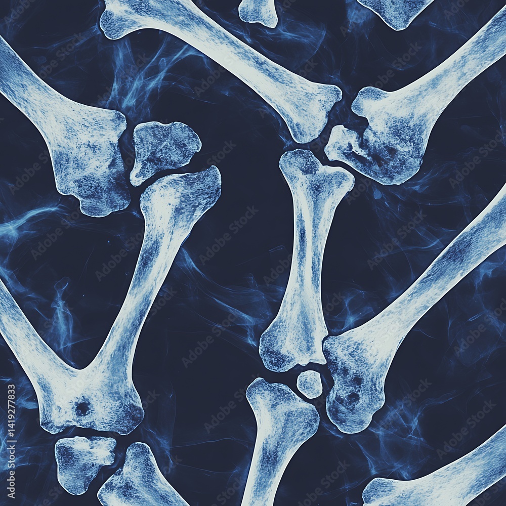 Poster a striking abstract design featuring various human bones against a dark background, creating a haunt