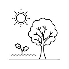 tree and sun icon, tree and sun line art - simple line art of tree and sun, perfect for tree and sun logos and icons