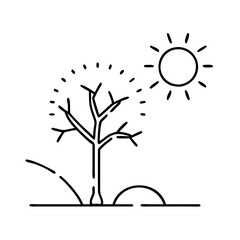 tree and sun icon, tree and sun line art - simple line art of tree and sun, perfect for tree and sun logos and icons
