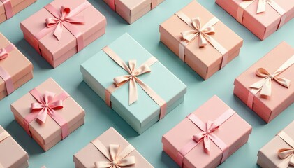 Vintage style gift boxes, pastel color scheme, repeating design, box, soft, color
