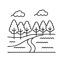 tree lined river icon, tree lined river line art - simple line art of tree lined river, perfect for tree lined river logos and icons