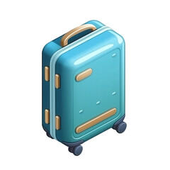 A stylish blue suitcase with golden accents, ready for travel, showcasing its smooth wheels and sturdy handle against a simple background , isolated on white or transparent png