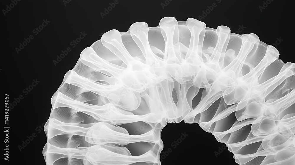 Poster a striking artistic representation of skeletal bones, arranged in a circular pattern against a dark 