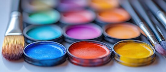 Colorful paints and brushes for art