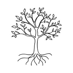 tree with roots and branches icon, tree with roots and branches line art - simple line art of tree with roots and branches, perfect for tree with roots and branches logos and icons