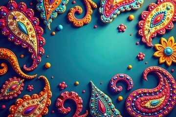 Bold paisley shapes in a vibrant color scheme, featuring both large and small scale elements , bold, style, texture