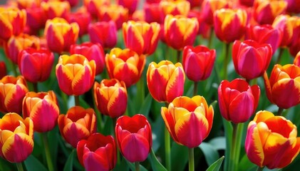Fototapeta premium Bold, stylized tulips arranged in square grid , texture, background