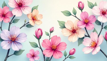 Obraz premium Delicate repeating blossom pattern, pastel shades, yellow, element