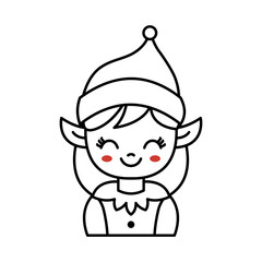 Cute elf girl icon. Little Christmas female elf.