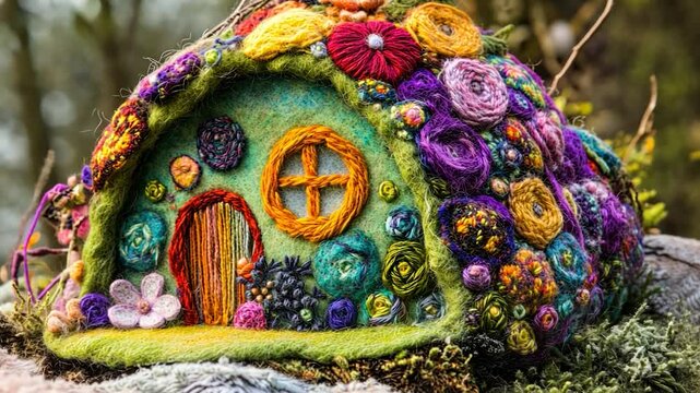 Colorful Felt Fairy House in Forest
