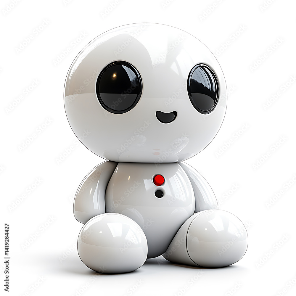 Poster cute smiling round robot isolated on white background artificial intelligence concept