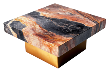 Stunning petrified wood coffee table exquisite natural marbling in rich blacks oranges and on transparent background